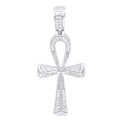 Small Egyptian Ankh Diamond Cross Pendant 14K White Gold Symbol Of Life 0.2ct