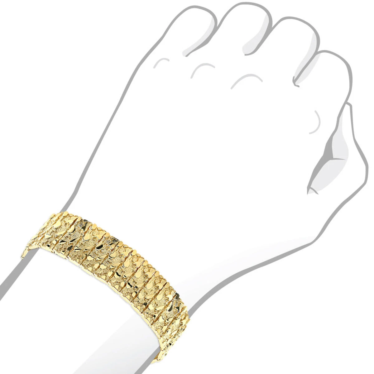 Solid 10K Yellow Gold Nugget Style Bracelet For Men 20mm 9 Solid 10K Yellow Gold Nugget Style Bracelet For Men 20mm - Image 7