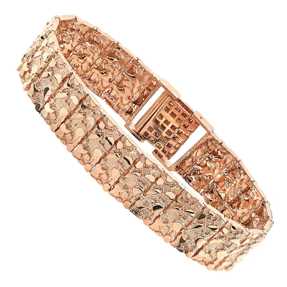 Solid 10K Yellow Gold Nugget Style Bracelet For Men 20mm 5 Solid 10K Yellow Gold Nugget Style Bracelet For Men 20mm - Image 3