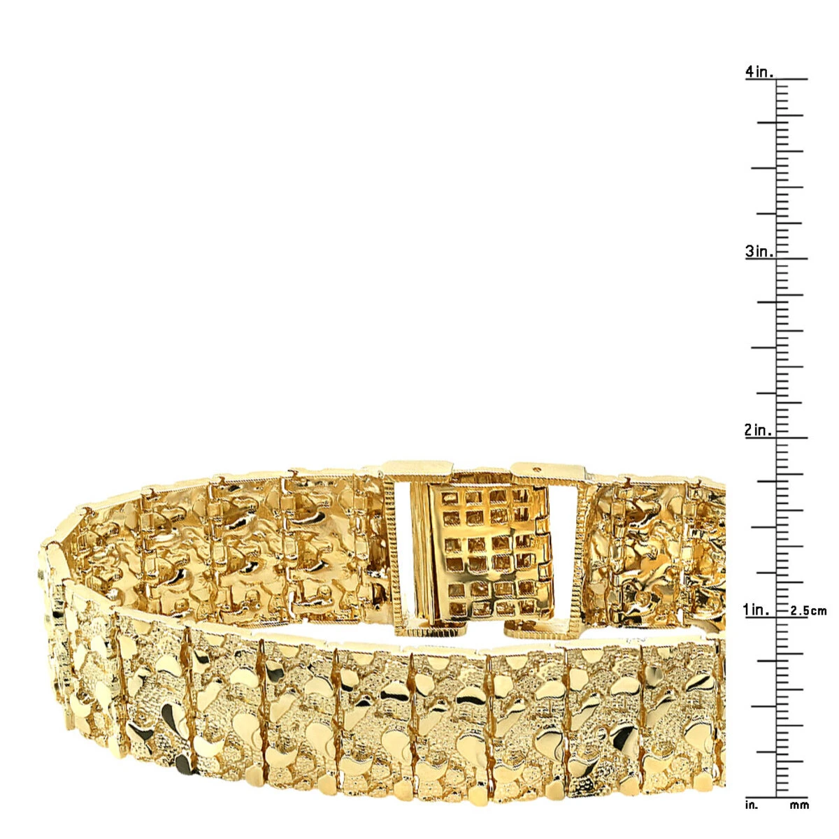 Solid 10K Yellow Gold Nugget Style Bracelet For Men 20mm 10 Solid 10K Yellow Gold Nugget Style Bracelet For Men 20mm - Image 8
