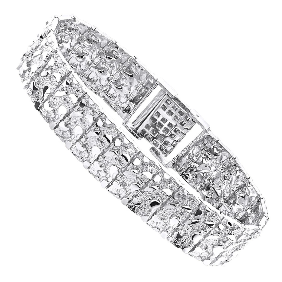 Solid 10K Yellow Gold Nugget Style Bracelet For Men 20mm 4 Solid 10K Yellow Gold Nugget Style Bracelet For Men 20mm - Image 2