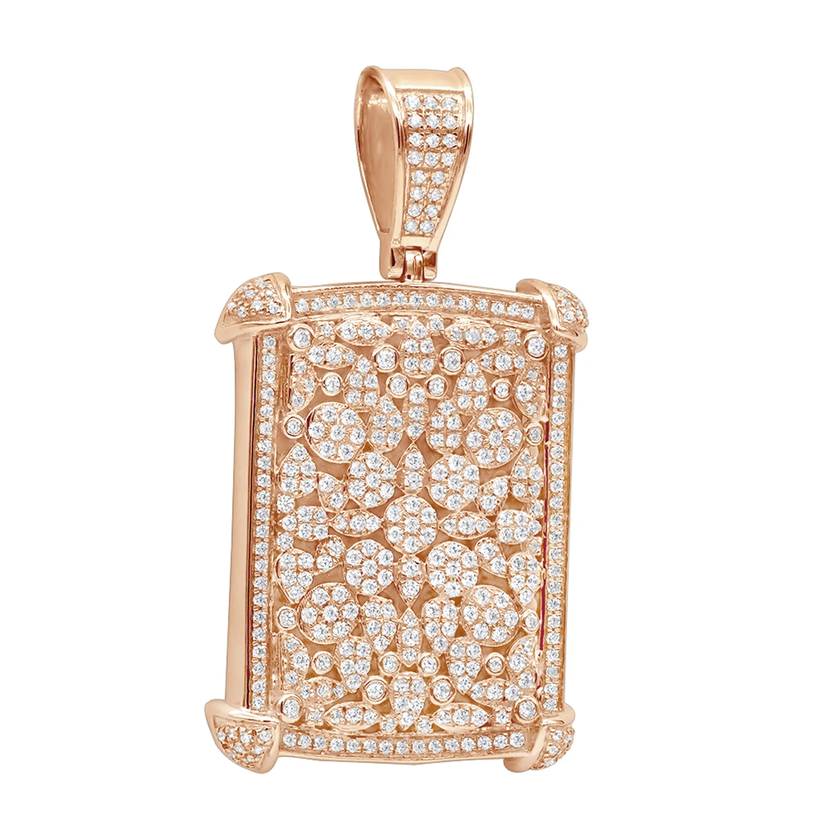 Unique 10K Yellow Gold Diamond Dog Tag Pendant For Men 3D Flower Setting 3.25Ct 5 Unique 10K Yellow Gold Diamond Dog Tag Pendant For Men 3D Flower Setting 3.25Ct - Image 3