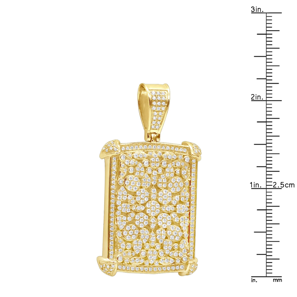 Unique 10K Yellow Gold Diamond Dog Tag Pendant For Men 3D Flower Setting 3.25Ct 10 Unique 10K Yellow Gold Diamond Dog Tag Pendant For Men 3D Flower Setting 3.25Ct - Image 8