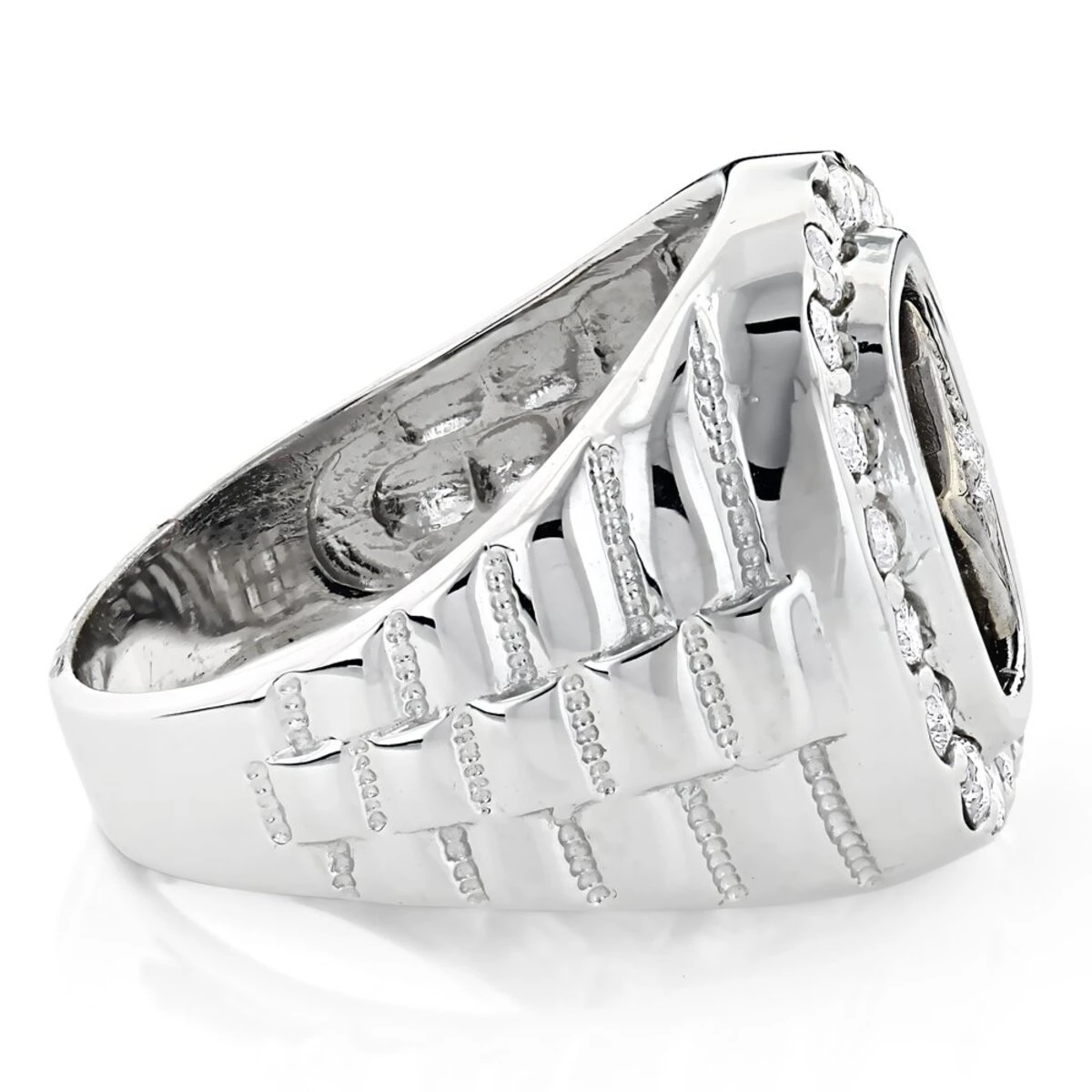 Unique 14K White Gold Black Onyx Blue Sapphire White Diamond Men's Ring 1.68ct 6 Unique 14K White Gold Black Onyx Blue Sapphire White Diamond Men's Ring 1.68ct - Image 4