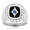 Unique 14K White Gold Black Onyx Blue Sapphire White Diamond Men's Ring 1.68ct