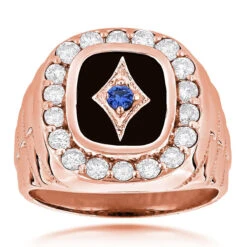 Unique 14K White Gold Black Onyx Blue Sapphire White Diamond Men's Ring 1.68ct 10 Unique 14K White Gold Black Onyx Blue Sapphire White Diamond Men's Ring 1.68ct -H'Hen Sale Store jewelry unique 14k gold black onyx blue sapphire white diamond mens ring 168ct ro