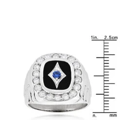 Unique 14K White Gold Black Onyx Blue Sapphire White Diamond Men's Ring 1.68ct 13 Unique 14K White Gold Black Onyx Blue Sapphire White Diamond Men's Ring 1.68ct -H'Hen Sale Store jewelry unique 14k gold black onyx blue sapphire white diamond mens ring 168ct rulerwh