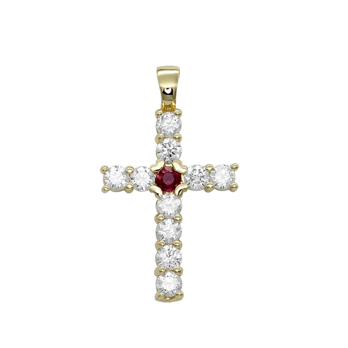 Unique 14K Yellow Gold Ruby And Diamond Cross Pendant For Women 1.33ct By Luxurman 3 Unique 14K Yellow Gold Ruby And Diamond Cross Pendant For Women 1.33ct By Luxurman