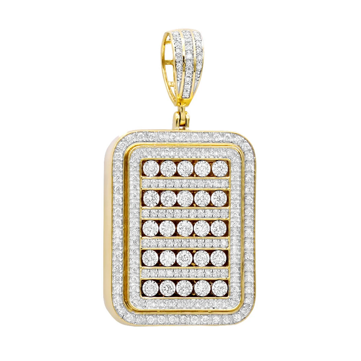 Unique 1.75 Carat Small Diamond 14K Yellow Gold Iced Out Dog Tag Pendant 1 Inch 3 Unique 1.75 Carat Small Diamond 14K Yellow Gold Iced Out Dog Tag Pendant 1 Inch
