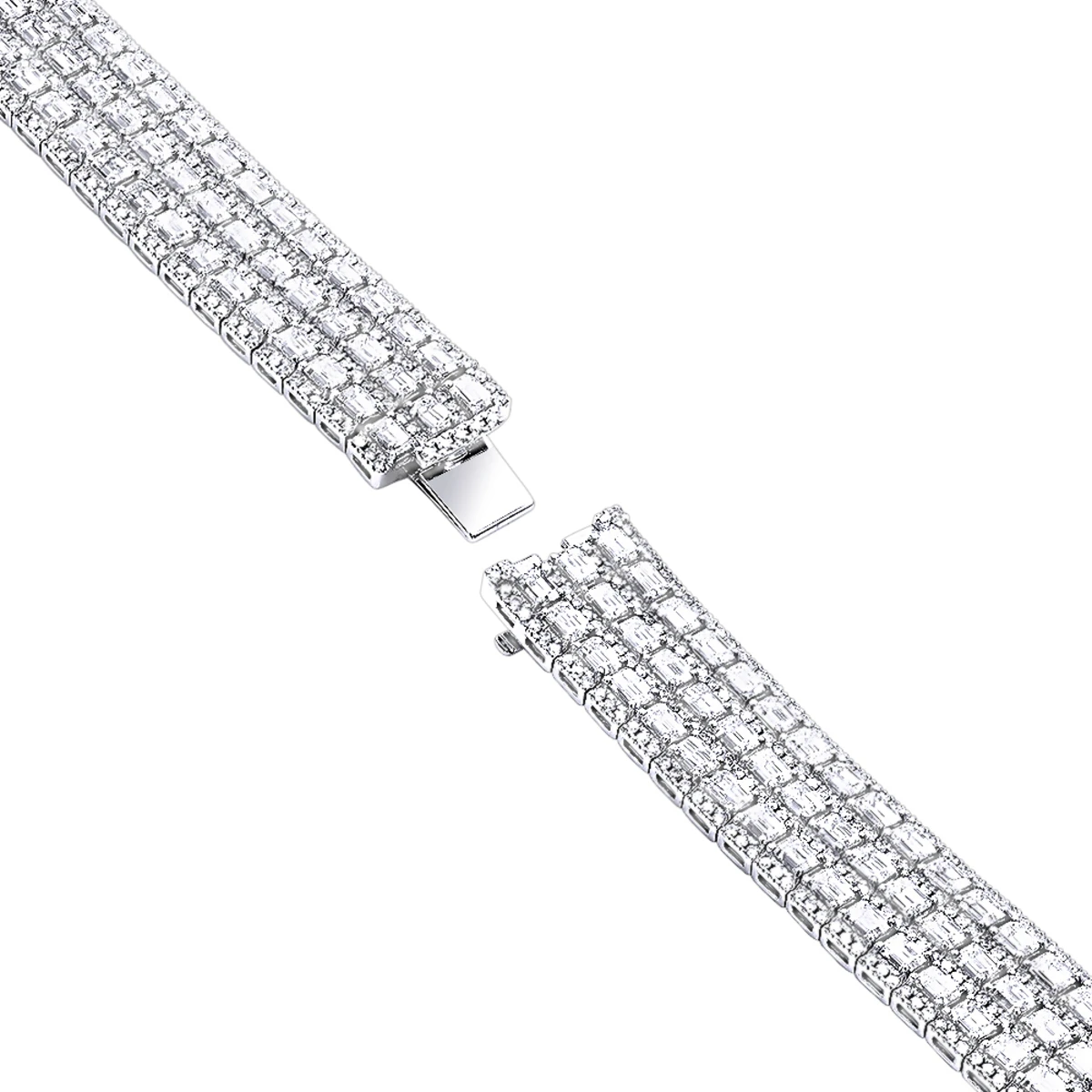 Unique 18K White Gold Round & Baguette Diamond Tennis Bracelet For Men & Women 6 Unique 18K White Gold Round & Baguette Diamond Tennis Bracelet For Men & Women - Image 4