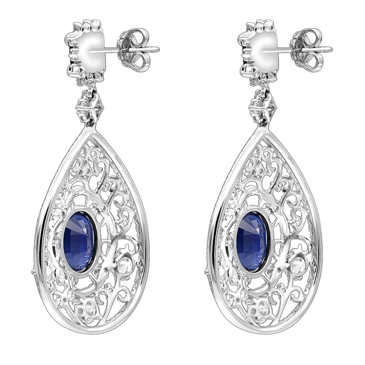 Unique Designer Blue Sapphire And Diamond Drop Earrings For Women 18K White Gold 6 Unique Designer Blue Sapphire And Diamond Drop Earrings For Women 18K White Gold - Image 4