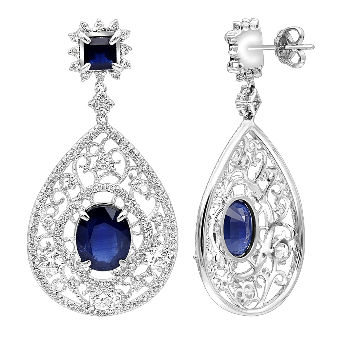 Unique Designer Blue Sapphire And Diamond Drop Earrings For Women 18K White Gold 3 Unique Designer Blue Sapphire And Diamond Drop Earrings For Women 18K White Gold