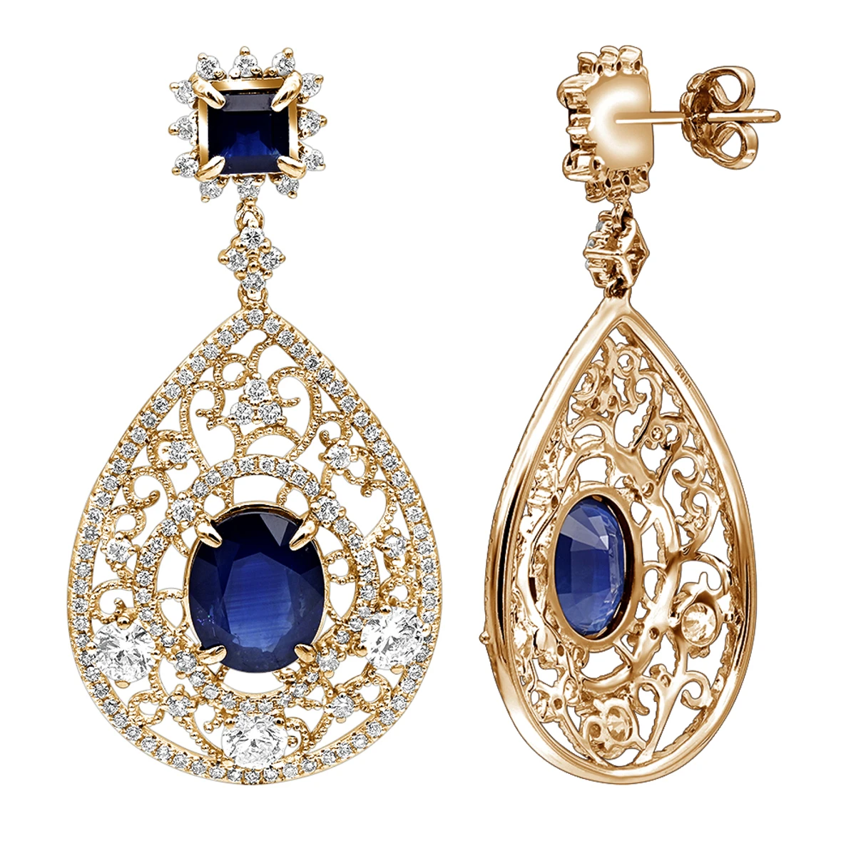 Unique Designer Blue Sapphire And Diamond Drop Earrings For Women 18K White Gold 5 Unique Designer Blue Sapphire And Diamond Drop Earrings For Women 18K White Gold - Image 3