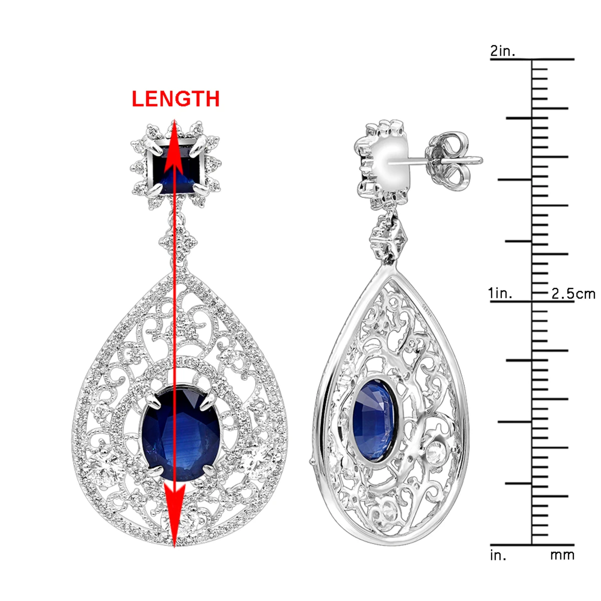Unique Designer Blue Sapphire And Diamond Drop Earrings For Women 18K White Gold 8 Unique Designer Blue Sapphire And Diamond Drop Earrings For Women 18K White Gold - Image 6
