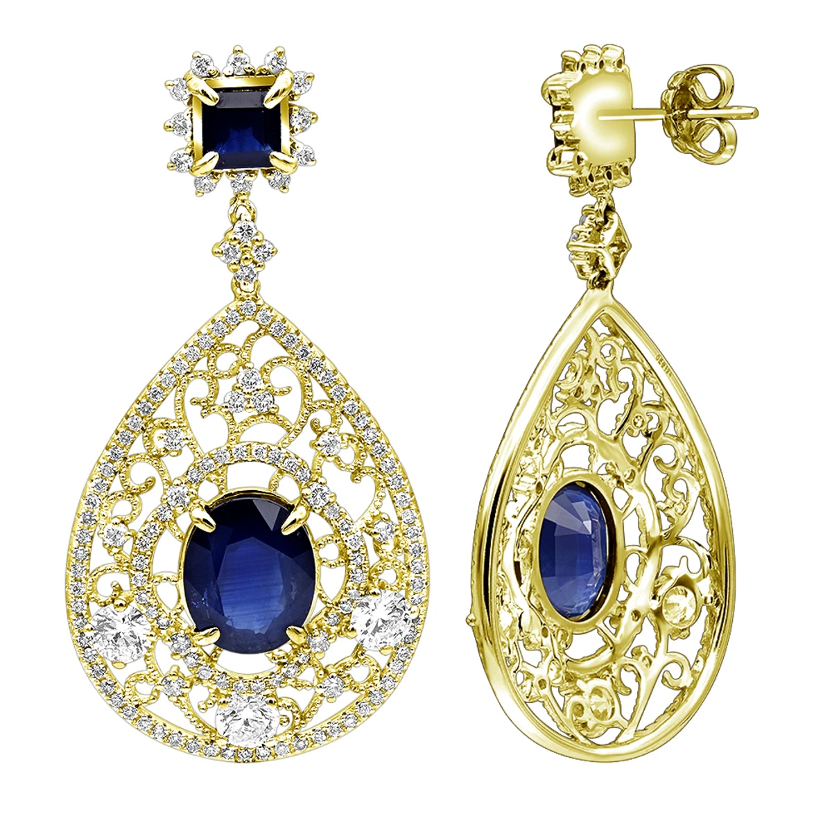Unique Designer Blue Sapphire And Diamond Drop Earrings For Women 18K White Gold 4 Unique Designer Blue Sapphire And Diamond Drop Earrings For Women 18K White Gold - Image 2