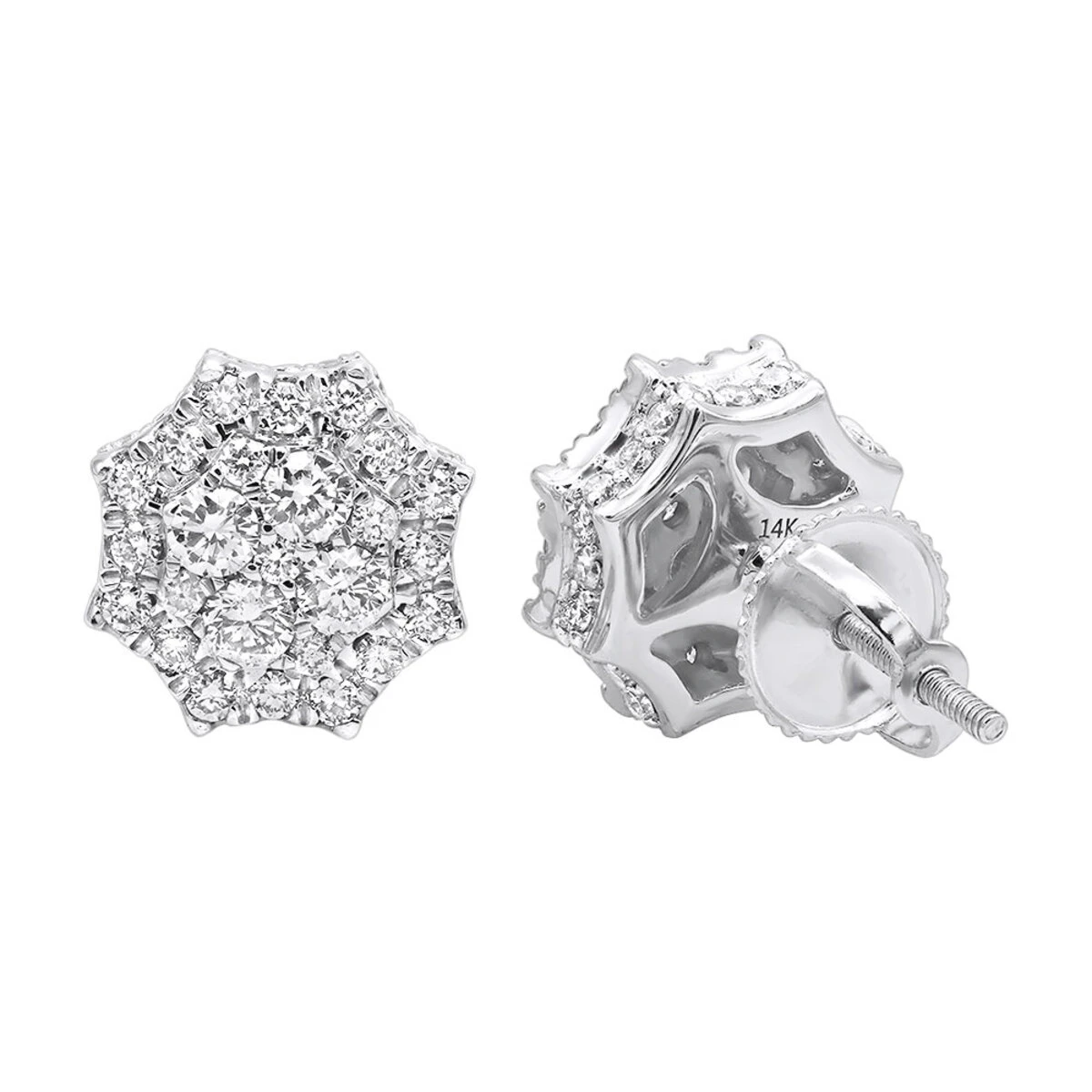 Unique Diamond Cluster Earrings 14K Yellow Gold Octagonal Shape Studs 1.2 Carat 4 Unique Diamond Cluster Earrings 14K Yellow Gold Octagonal Shape Studs 1.2 Carat - Image 2