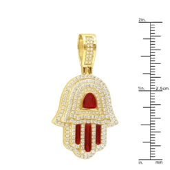 Unique Jewish 14K Yellow Gold Diamond Hamsa Hand Pendant With Red Enamel -H'Hen Sale Store jewelry unique jewish jewelry 14k gold diamond hamsa hand pendant with red enamel rulerye