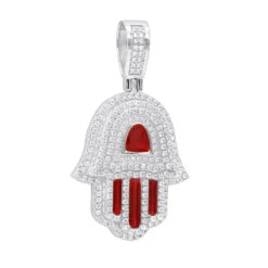 Unique Jewish 14K Yellow Gold Diamond Hamsa Hand Pendant With Red Enamel -H'Hen Sale Store jewelry unique jewish jewelry 14k gold diamond hamsa hand pendant with red enamel wh