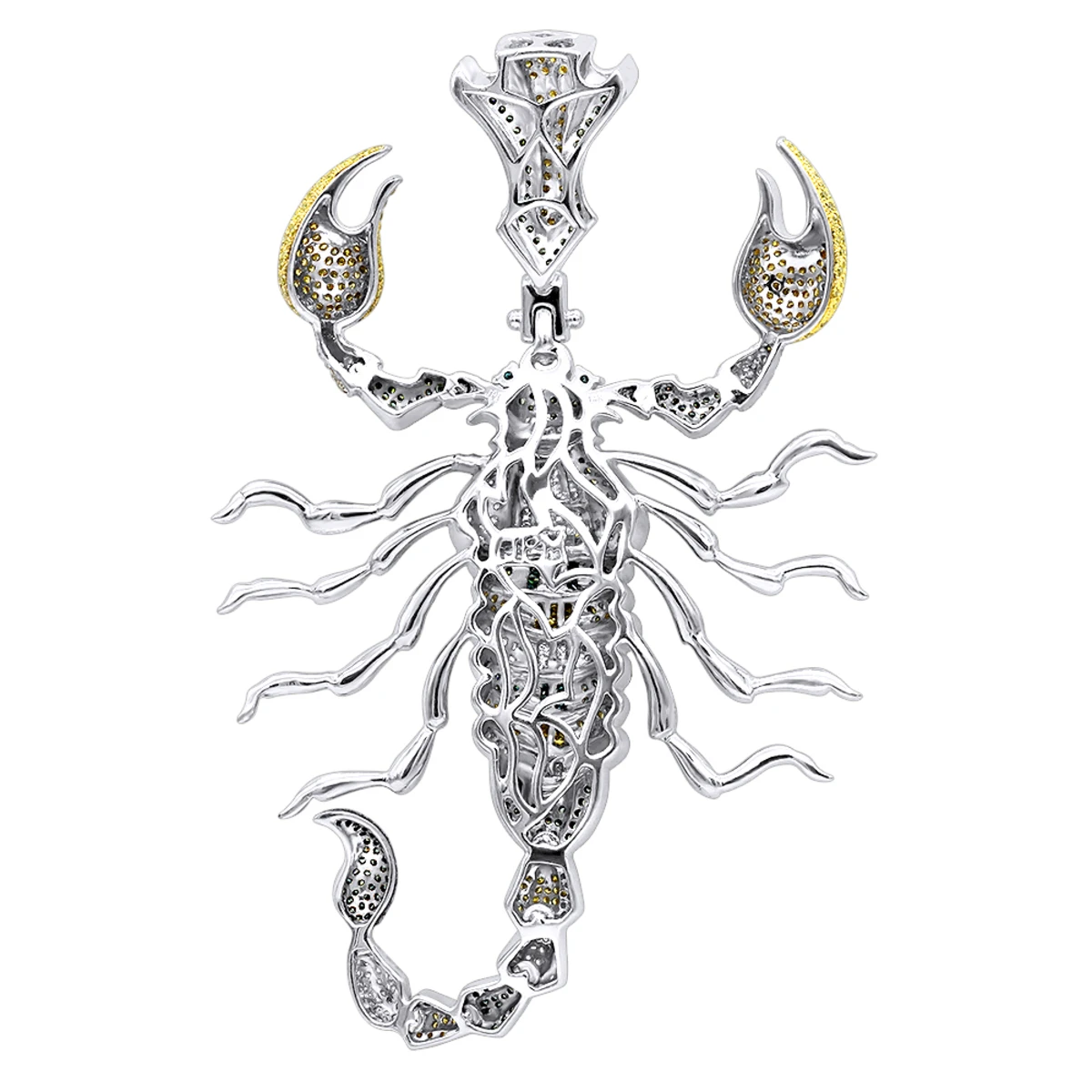 Unique Men's 14K White Gold White Blue Green Diamond Scorpion Pendant 9.5CTW 6 Unique Men's 14K White Gold White Blue Green Diamond Scorpion Pendant 9.5CTW - Image 4