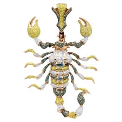 Unique Men's 14K White Gold White Blue Green Diamond Scorpion Pendant 9.5CTW 10 Unique Men's 14K White Gold White Blue Green Diamond Scorpion Pendant 9.5CTW -H'Hen Sale Store jewelry unique mens 14k gold white blue green diamond scorpion pendant 95ctw ro