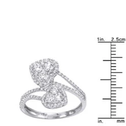 Unique Two Hearts Diamond Ring For Women 0.8CT 14K White Gold By Luxurman -H'Hen Sale Store jewelry unique two hearts diamond ring for women 08ct 14k gold by luxurman rulerwh 1