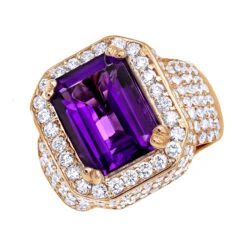 Unique Vintage Style Amethyst And Diamonds Ring 5 Carats 14K White Gold -H'Hen Sale Store jewelry unique vintage style amethyst and diamonds ring 5 carats in 14k gold ro