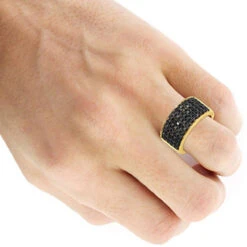 Unique Wedding Bands 1.67 Carat Black Diamond Ring For Men 10K Yellow Gold 5 Row 10mm -H'Hen Sale Store jewelry unique wedding bands 167 carat black diamond ring for men 10k gold 5 row 10mm 000990 body yellow