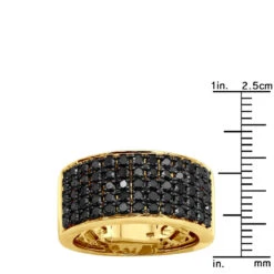 Unique Wedding Bands 1.67 Carat Black Diamond Ring For Men 10K Yellow Gold 5 Row 10mm -H'Hen Sale Store jewelry unique wedding bands 167 carat black diamond ring for men 10k gold 5 row 10mm 000990 ruler yellow