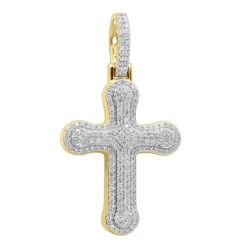 Uniquely Designed 14K Yellow Gold Pave Diamond Cross Pendant For Men & Women 1.2ct