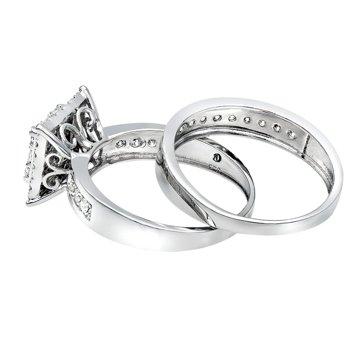 Wedding And Engagement Trio Diamond Ring Set For Him And Her 1.3ct 14K White Gold 6 Wedding And Engagement Trio Diamond Ring Set For Him And Her 1.3ct 14K White Gold - Image 4