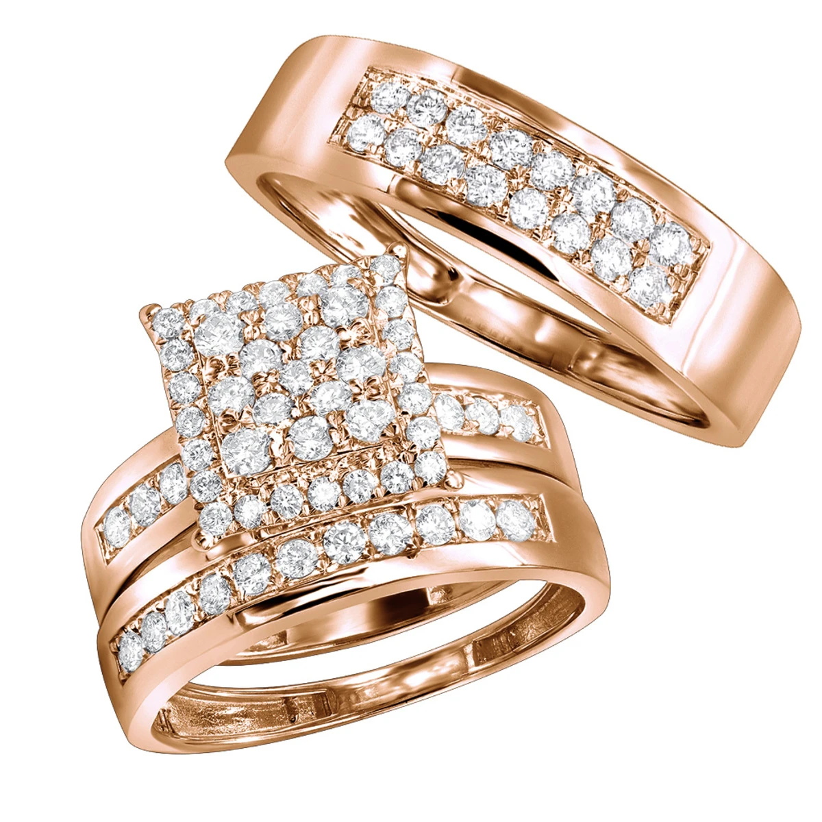 Wedding And Engagement Trio Diamond Ring Set For Him And Her 1.3ct 14K White Gold 5 Wedding And Engagement Trio Diamond Ring Set For Him And Her 1.3ct 14K White Gold - Image 3