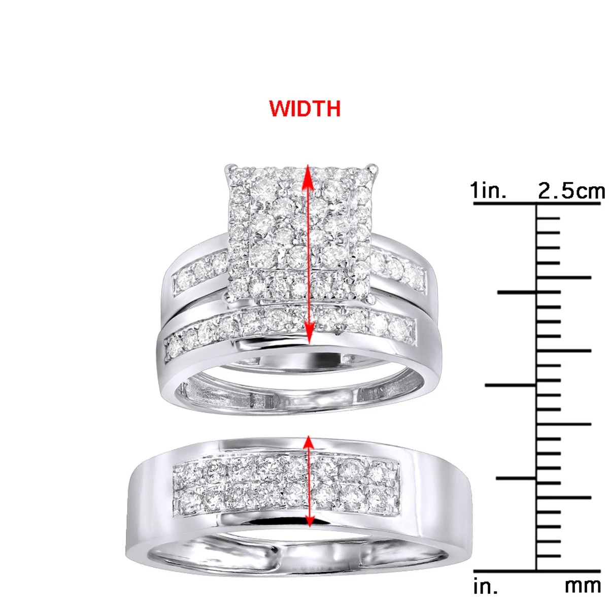 Wedding And Engagement Trio Diamond Ring Set For Him And Her 1.3ct 14K White Gold 9 Wedding And Engagement Trio Diamond Ring Set For Him And Her 1.3ct 14K White Gold - Image 7