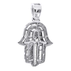 Large 2 Carat Diamond Hamsa Hand Pendant 14K White Gold Amulet -H'Hen Sale Store jewish jewelry large 2 carat diamond hamsa hand pendant real 14k gold amulet 803234 back white