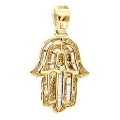 Large 2 Carat Diamond Hamsa Hand Pendant 14K White Gold Amulet -H'Hen Sale Store jewish jewelry large 2 carat diamond hamsa hand pendant real 14k gold amulet 803234 back yellow