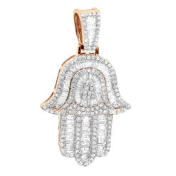 Large 2 Carat Diamond Hamsa Hand Pendant 14K White Gold Amulet -H'Hen Sale Store jewish jewelry large 2 carat diamond hamsa hand pendant real 14k gold amulet 803234 rose