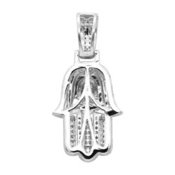 Small 14K White Gold Diamond Hamsa Hand Amulet Pendant 0.55ct -H'Hen Sale Store jewish jewelry small 14k gold diamond hamsa hand amulet pendant 055ct backwh
