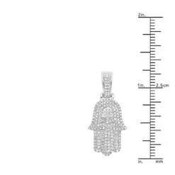Small 14K White Gold Diamond Hamsa Hand Amulet Pendant 0.55ct -H'Hen Sale Store jewish jewelry small 14k gold diamond hamsa hand amulet pendant 055ct rulerwh