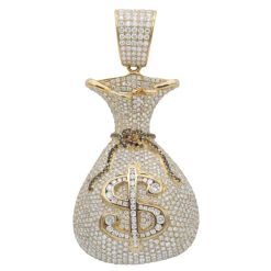 Joe Rodeo Hip Hop 14K Yellow Gold Diamond Money Bag Pendant For Men 13ct