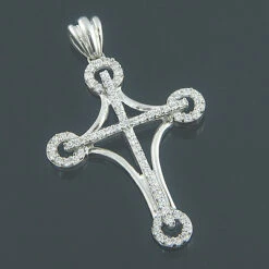 Ladies 14K White Gold Designer Diamond Cross Pendant 0.64ct