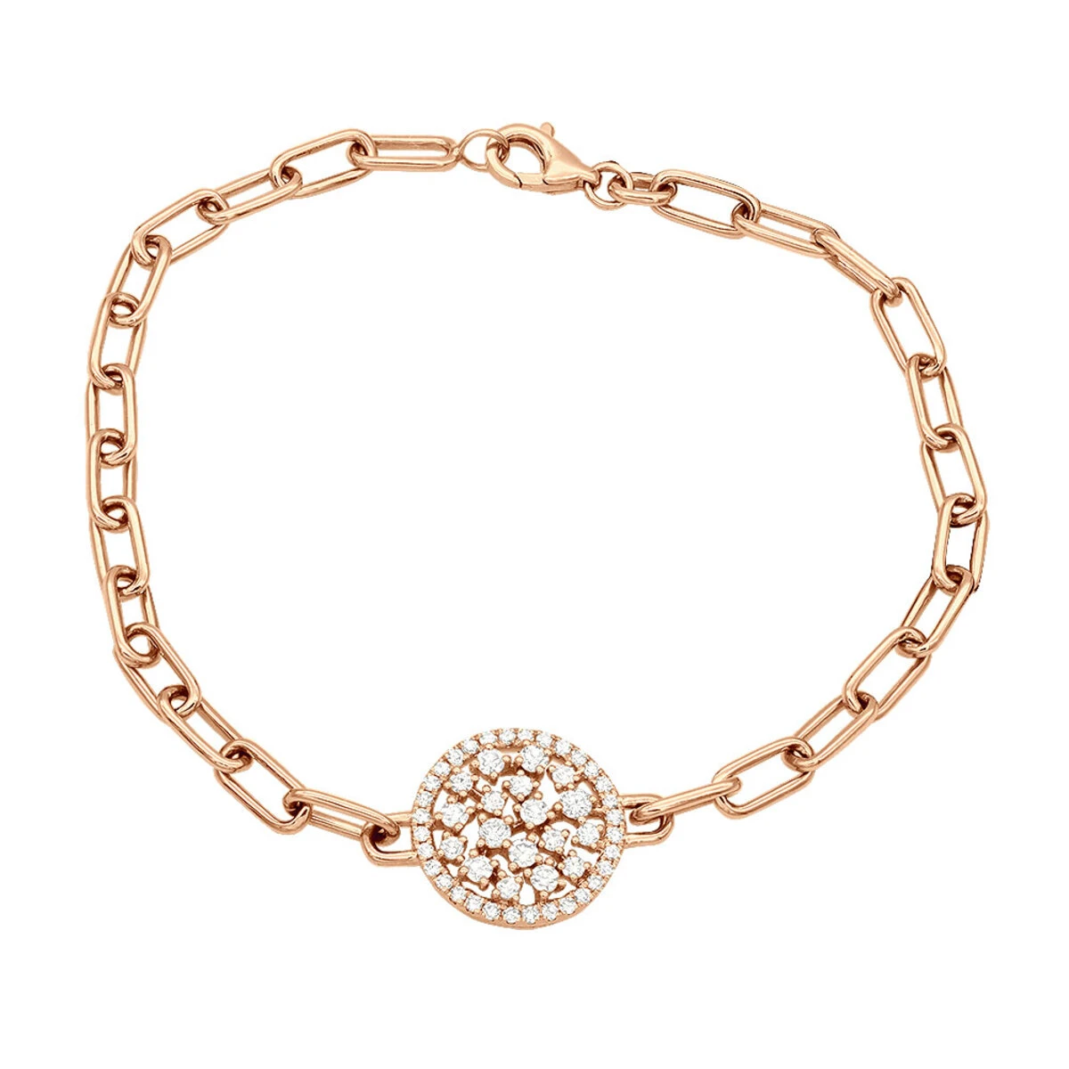 14K Yellow Gold Paperclip Bracelet With Diamond Charm For Women 0.6ct 5 14K Yellow Gold Paperclip Bracelet With Diamond Charm For Women 0.6ct - Image 3