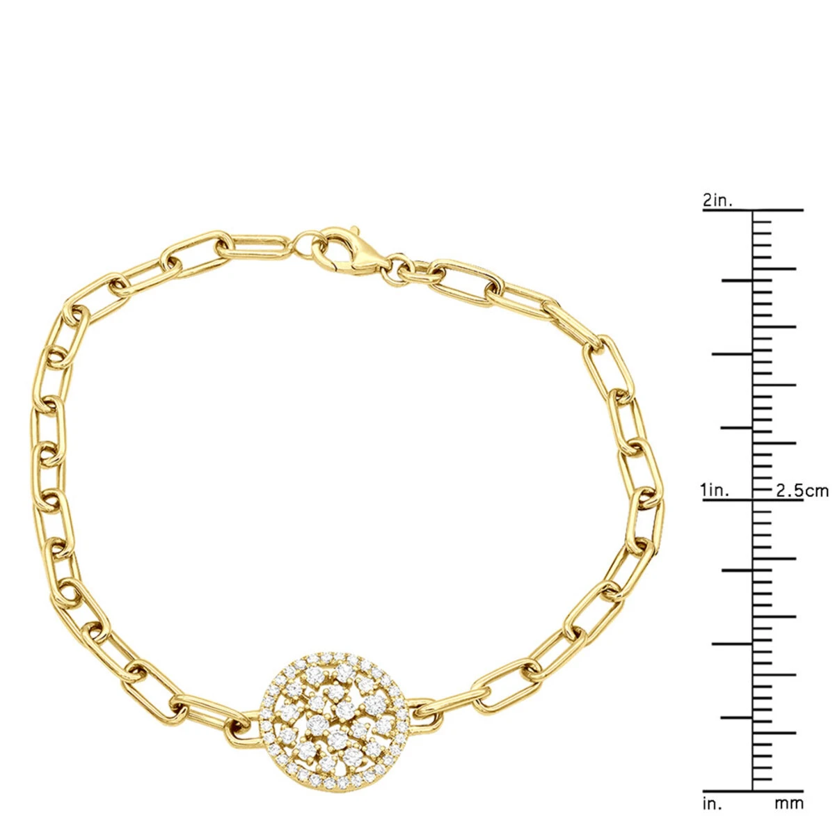 14K Yellow Gold Paperclip Bracelet With Diamond Charm For Women 0.6ct 7 14K Yellow Gold Paperclip Bracelet With Diamond Charm For Women 0.6ct - Image 5