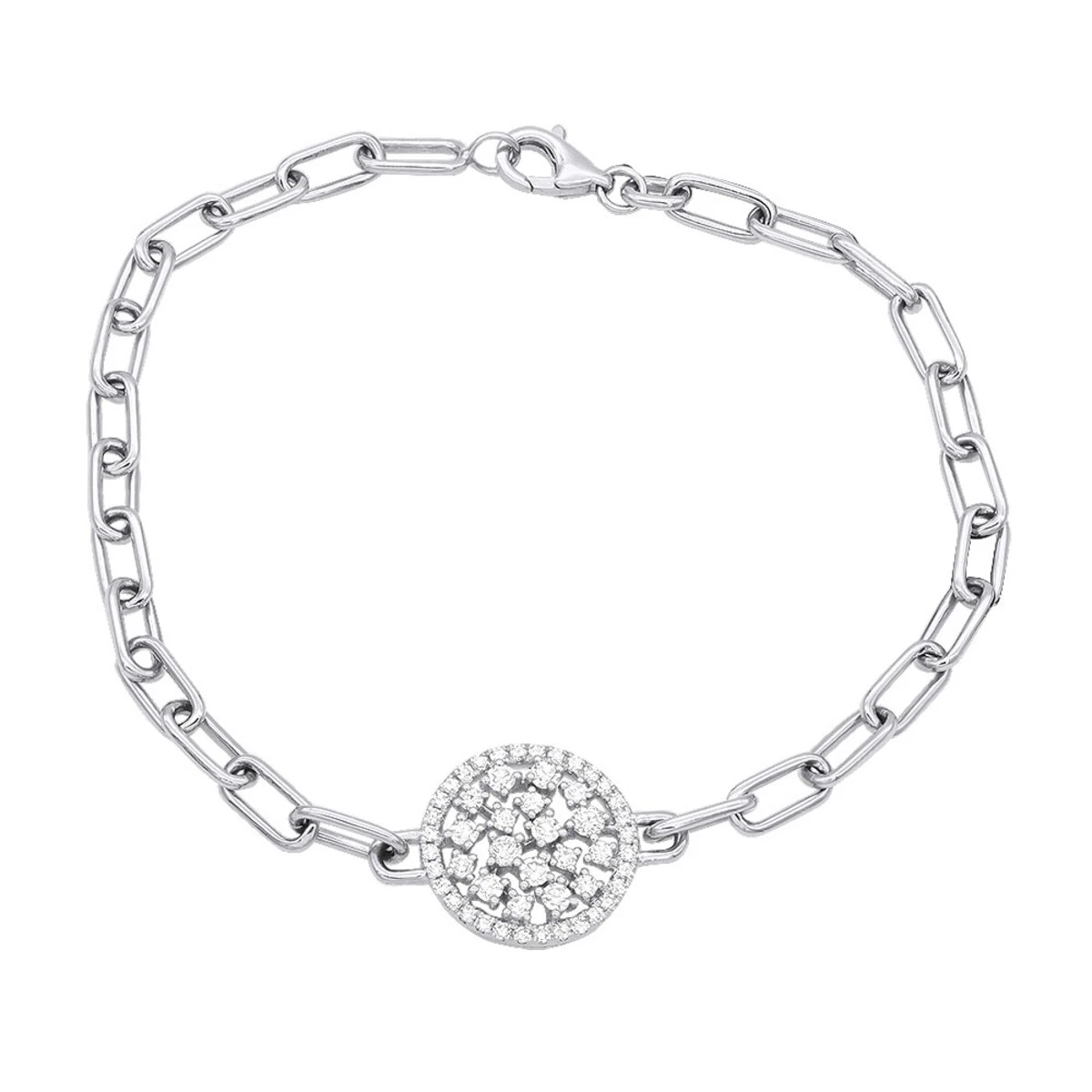 14K Yellow Gold Paperclip Bracelet With Diamond Charm For Women 0.6ct 4 14K Yellow Gold Paperclip Bracelet With Diamond Charm For Women 0.6ct - Image 2