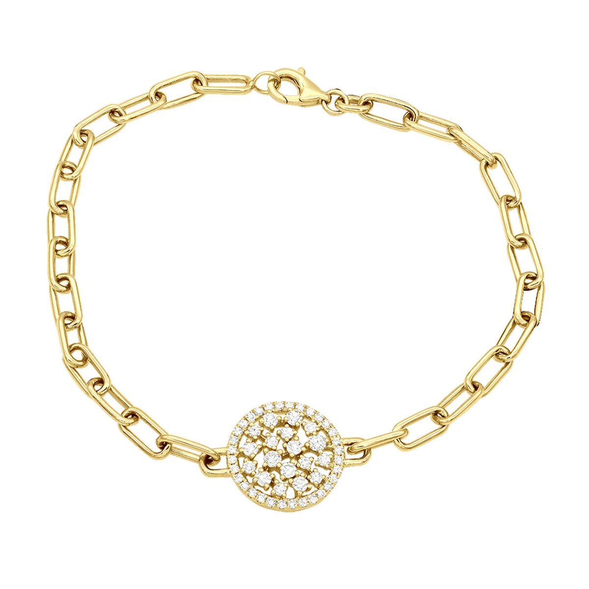 14K Yellow Gold Paperclip Bracelet With Diamond Charm For Women 0.6ct 3 14K Yellow Gold Paperclip Bracelet With Diamond Charm For Women 0.6ct