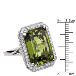 Ladies 14K White Gold Peridot Quartz Gemstone Diamond Cocktail Ring 1.75ct -H'Hen Sale Store ladies 14k gold peridot quartz gemstone diamond cocktail ring 175ct ruler white
