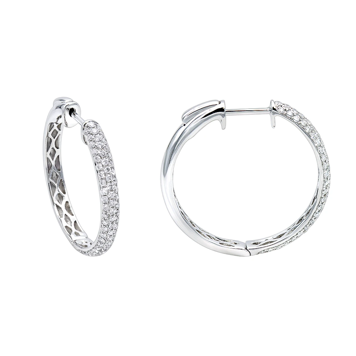 Ladies 14K White Gold 1 Inch Diamond Hoop Earrings Small 0.9ct 3 Ladies 14K White Gold 1 Inch Diamond Hoop Earrings Small 0.9ct