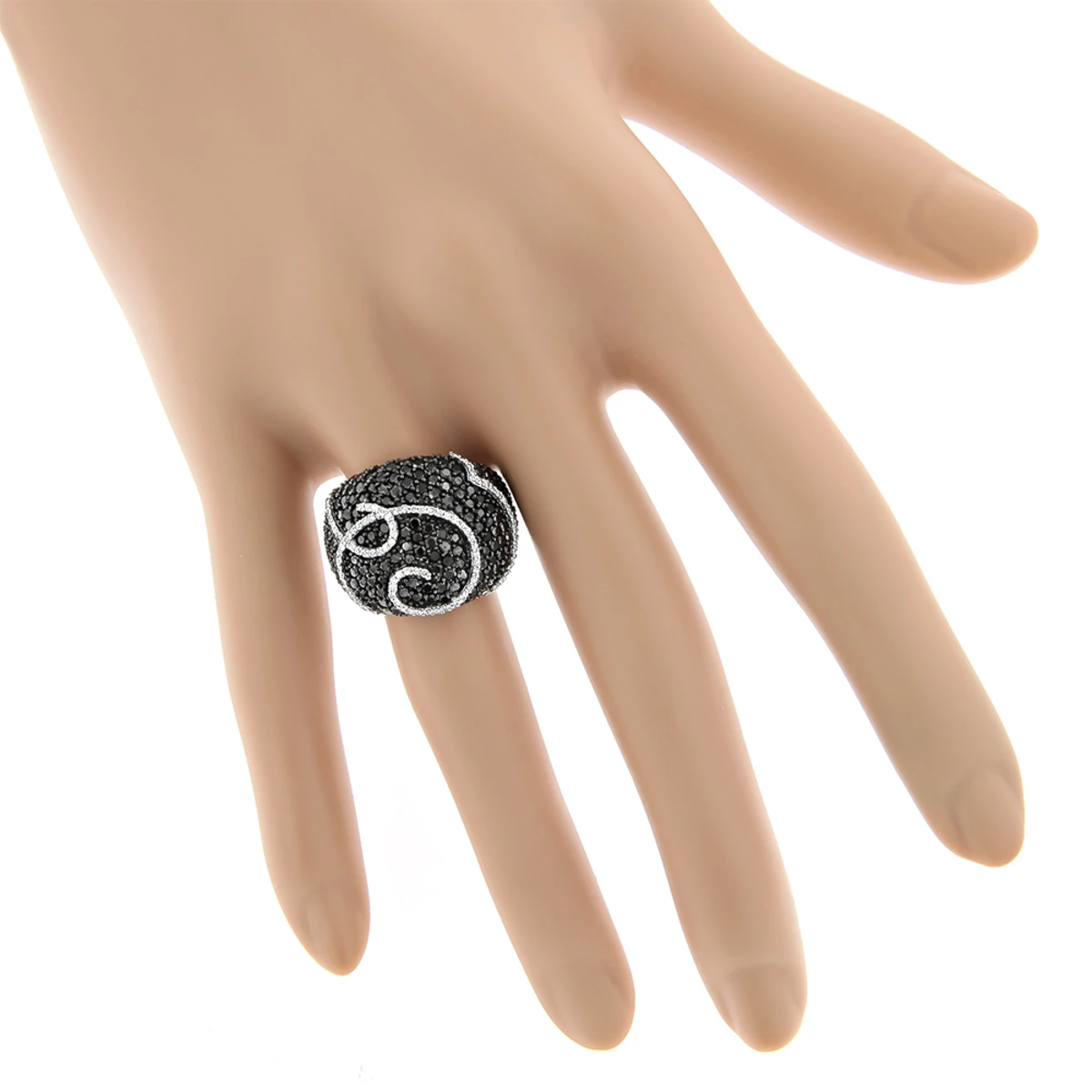 Ladies Black And White Diamond Cocktail Ring 3ct 18K White Gold 5 Ladies Black And White Diamond Cocktail Ring 3ct 18K White Gold - Image 3