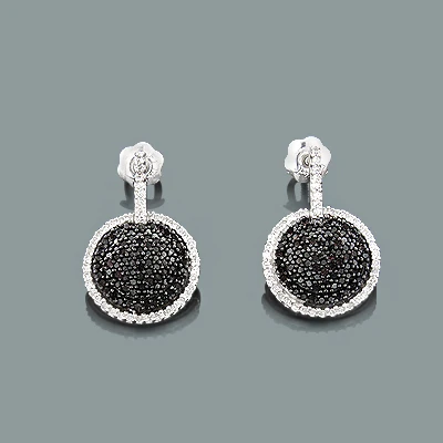 Ladies Circle Earrings With Black And White Diamonds 0.60ct 14K White Gold 3 Ladies Circle Earrings With Black And White Diamonds 0.60ct 14K White Gold