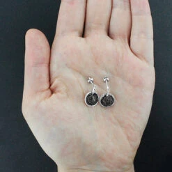 Ladies Circle Earrings With Black And White Diamonds 0.60ct 14K White Gold 6 Ladies Circle Earrings With Black And White Diamonds 0.60ct 14K White Gold -H'Hen Sale Store ladies circle earrings with black and white diamonds 060ct 14k gold 2