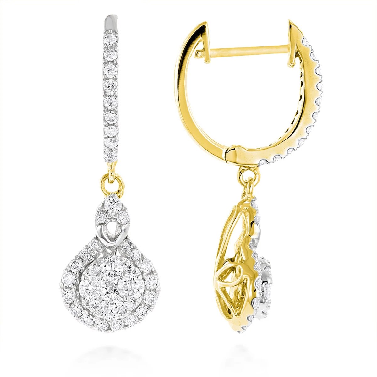 Ladies Diamond Drop Earrings By Luxurman 14K White Gold 1.1ct Drop Shape Clusters 4 Ladies Diamond Drop Earrings By Luxurman 14K White Gold 1.1ct Drop Shape Clusters - Image 2