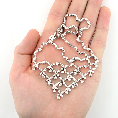 Ladies Diamond Designer Flower Necklace 4.5ct 14K White Gold 5 Ladies Diamond Designer Flower Necklace 4.5ct 14K White Gold - Image 3